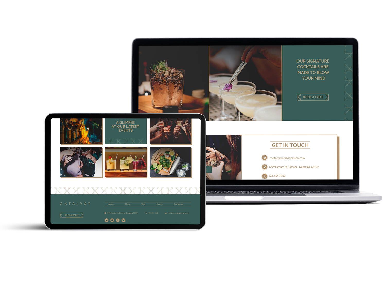 Luxury restaurant website design on table and laptop