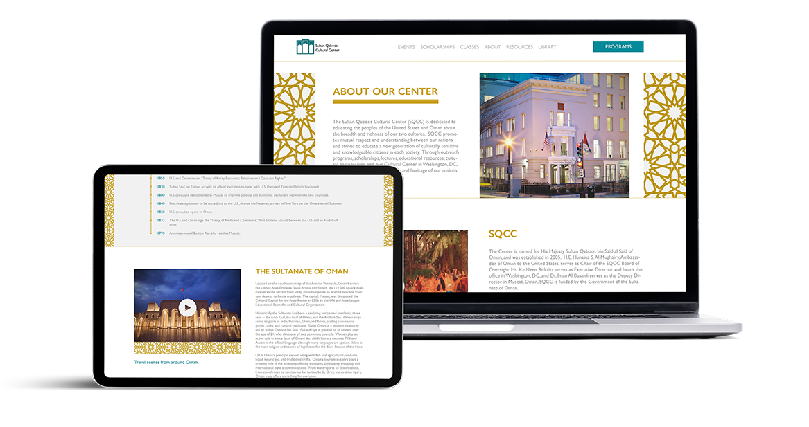 Cultural center website design screen options