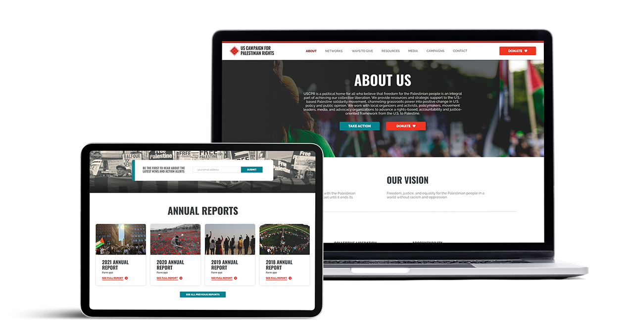 Non-profit website design screens